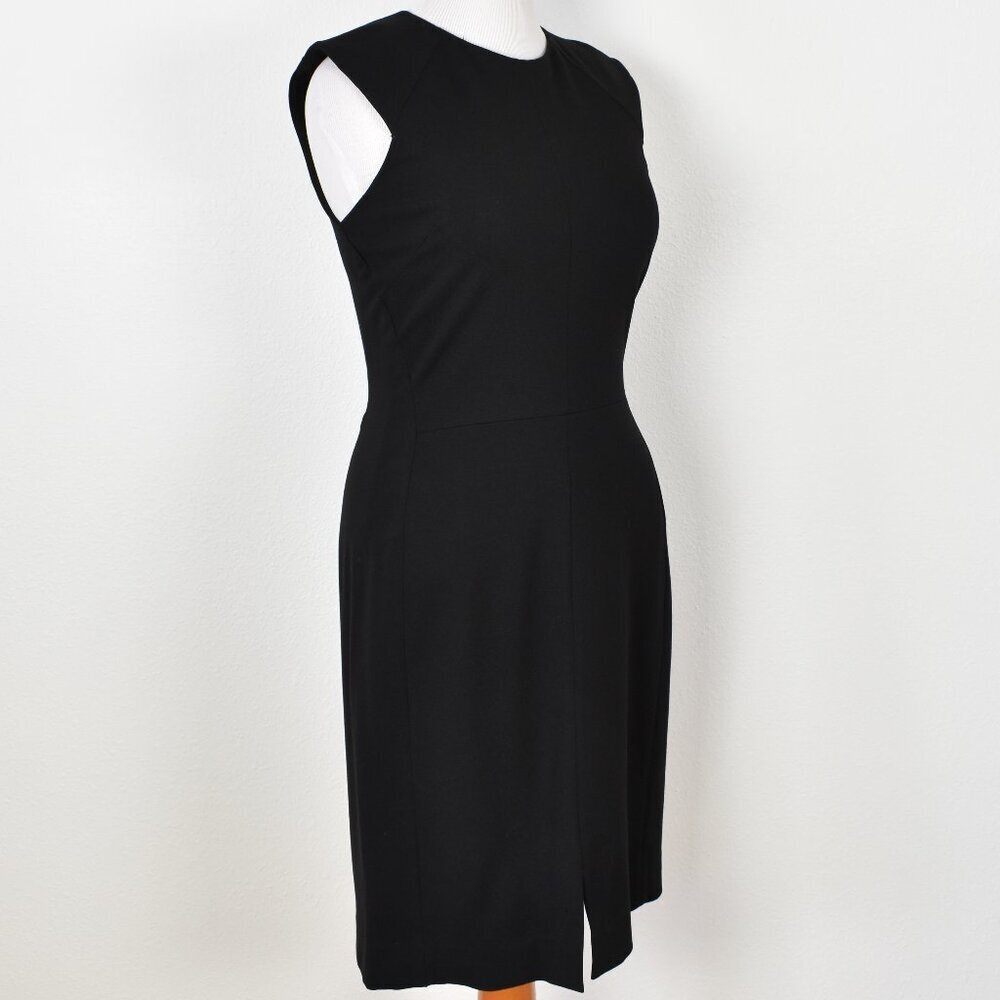 M.M. LAFLEUR Katie Front Slit Black Cap Sleeve Fitted Ponte Dress - 12 - Picture 7 of 8